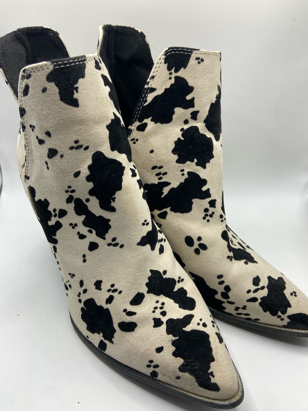 Cow Print Ankle Boots - Black & White Women's Fashion Boots
